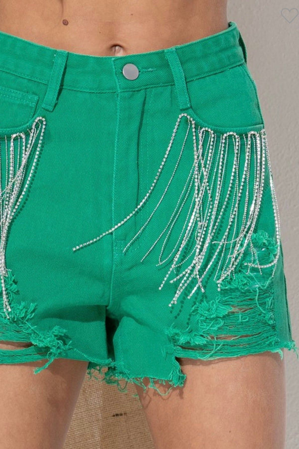 Rhinestone distressed denim shorts