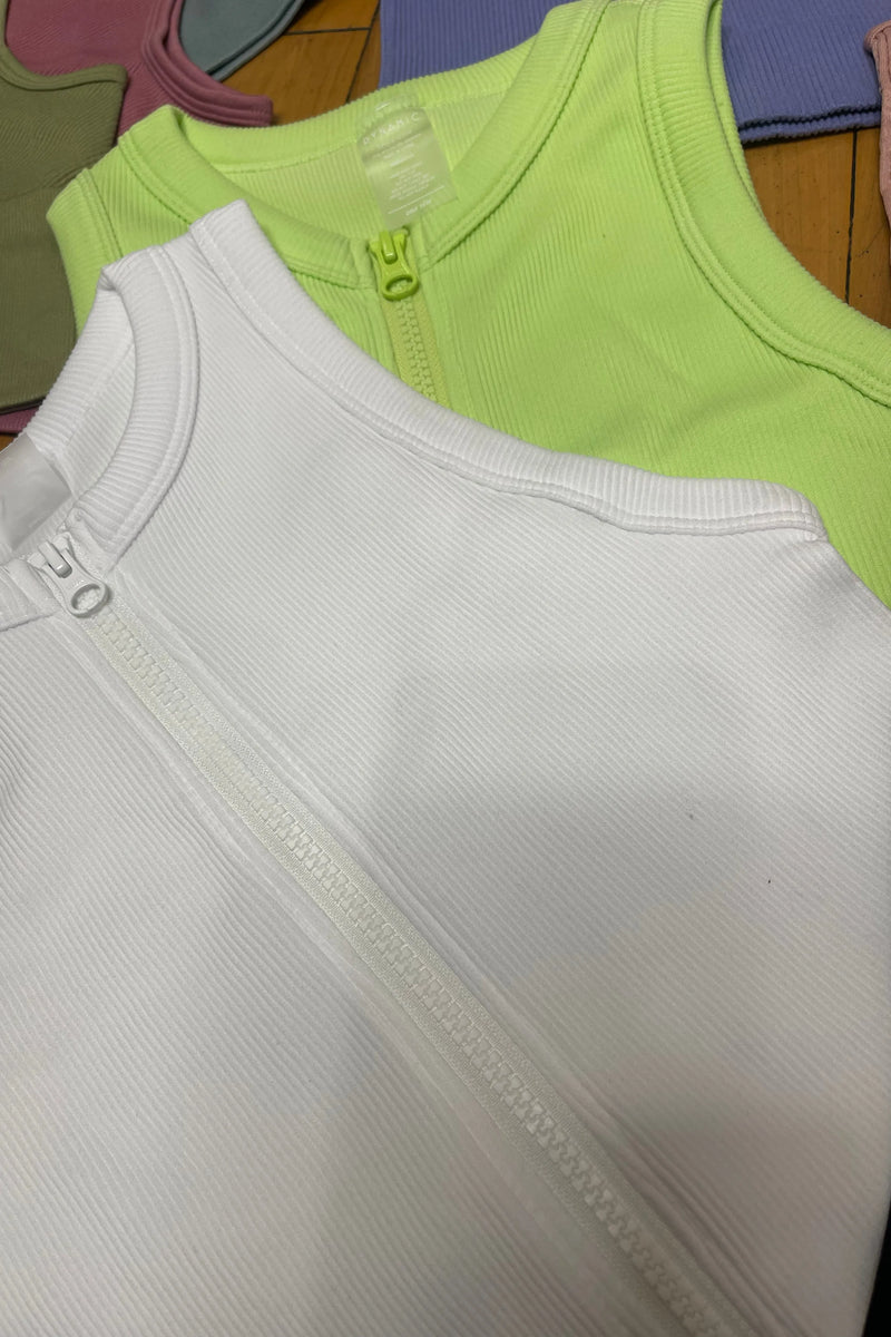 Zipper ribbed crop tank