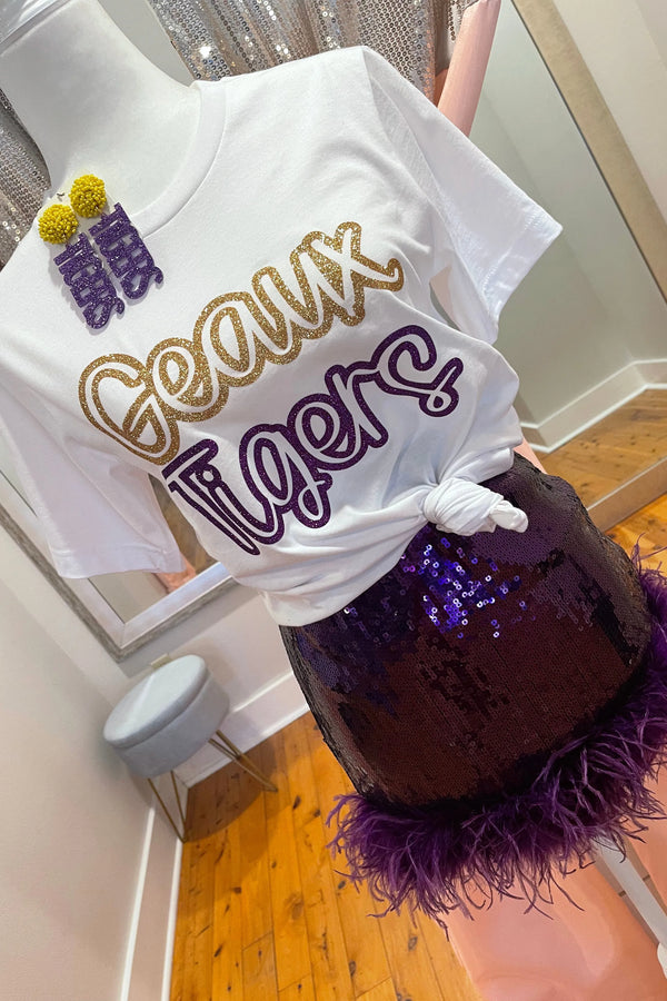 Geaux Tigers glitter script tee