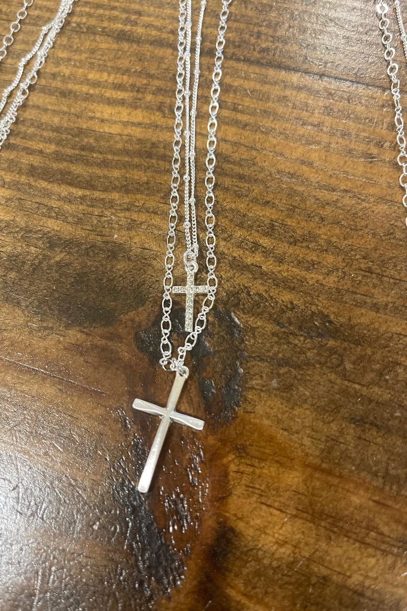 Silver Cross Necklace Set